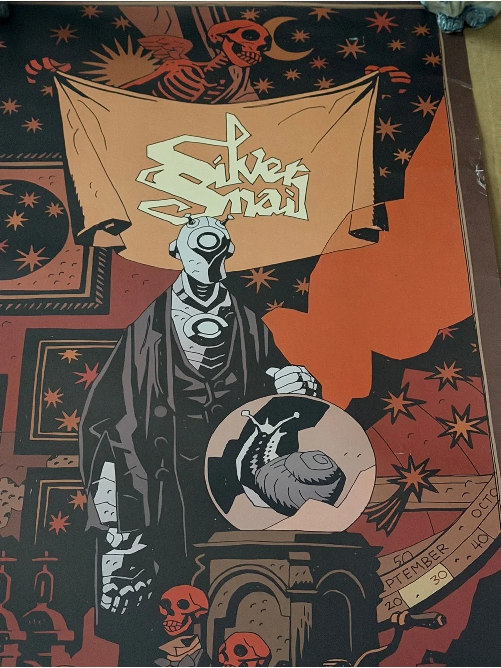 Rare MIKE MIGNOLA SILVER SNAIL PRINT POSTER 13.5” x 26.5” w Spot Varnish